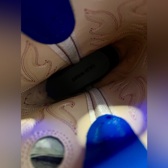 Old West Kids Oiled Rusty Brown and Blue Corona Calf Square Toe Cowboy Boots - Picture 7 of 8